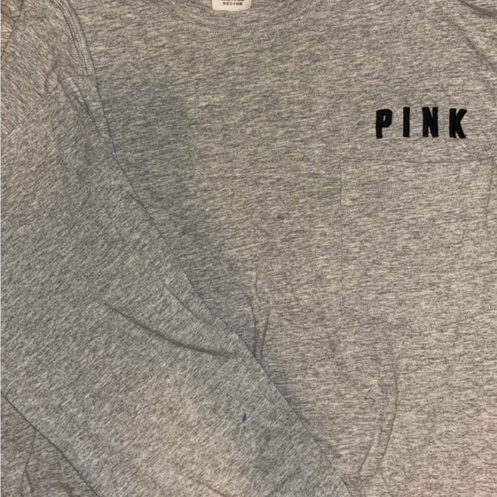 PINK Victoria's Secret Heather Gray Long Sleeve Tee with Chest Logo